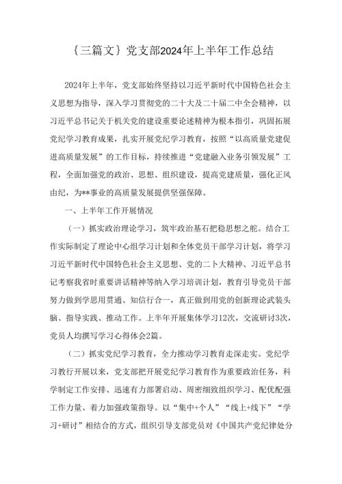 ｛三篇文｝党支部2024年上半年工作总结.docx