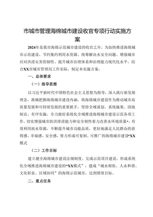 市城市管理海绵城市建设收官专项行动实施方案.docx