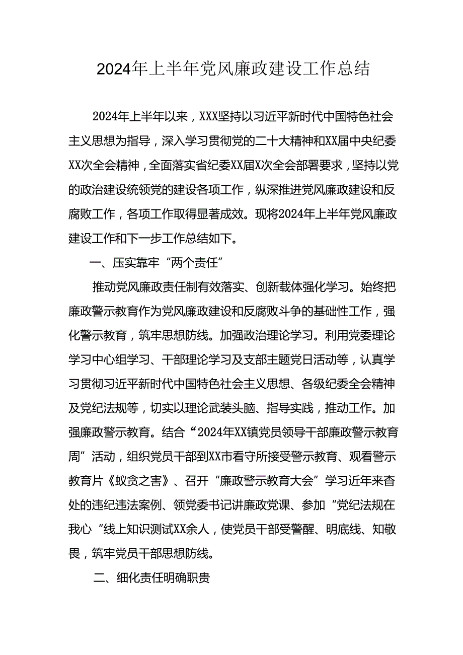 2024年开展上半年《党风廉政建设》工作总结汇报.docx_第1页