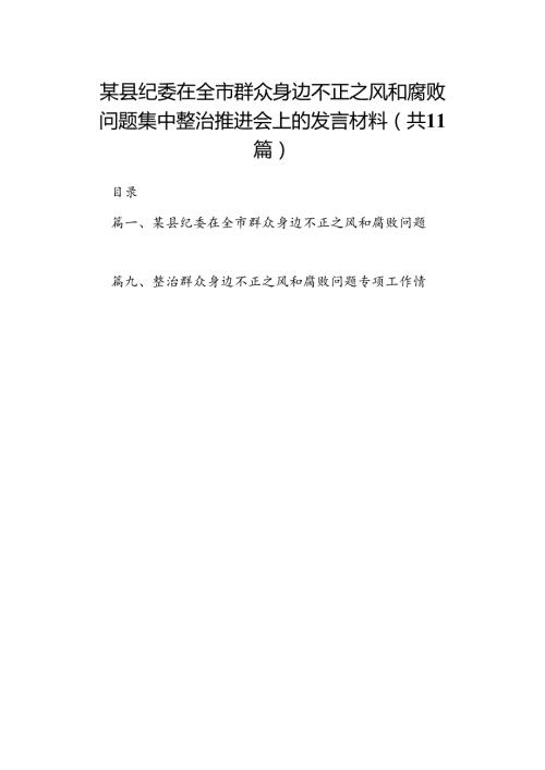 （11篇）某县纪委在全市群众身边不正之风和腐败问题集中整治推进会上的发言材料（最新版）.docx