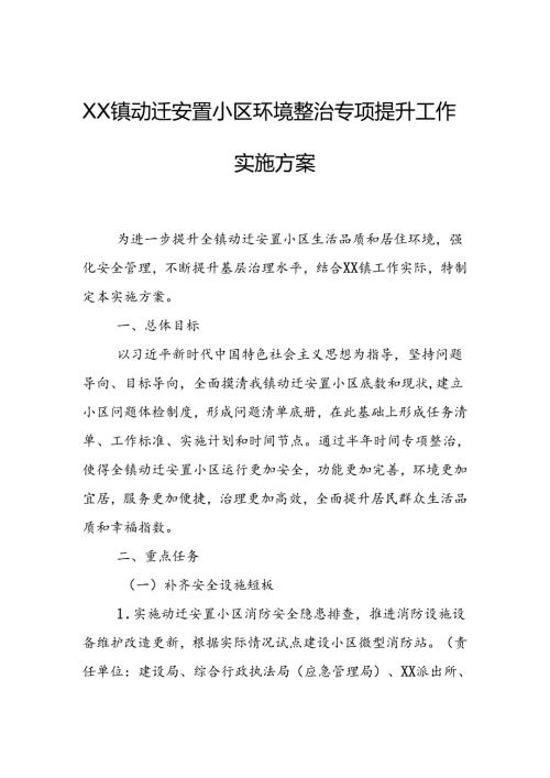 XX镇动迁安置小区环境整治专项提升工作实施方案.docx
