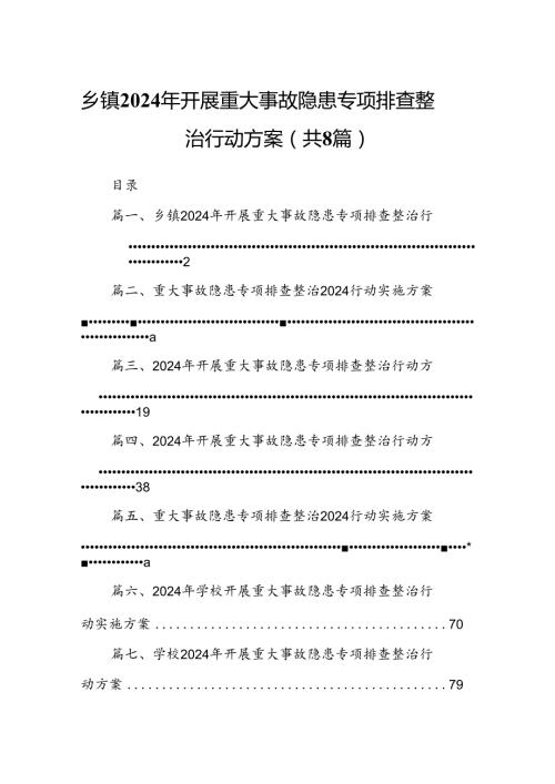 乡镇2024年开展重大事故隐患专项排查整治行动方案8篇（详细版）.docx