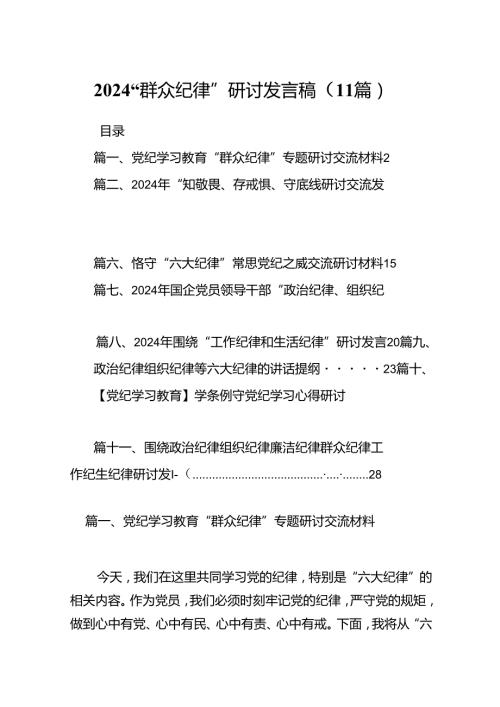 2024“群众纪律”研讨发言稿（11篇）.docx