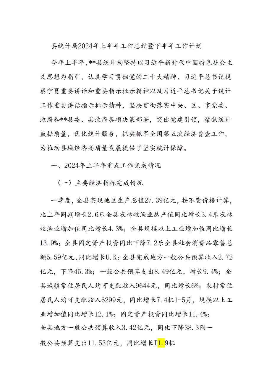 县统计局2024年上半年工作总结暨下半年工作计划(1).docx_第1页