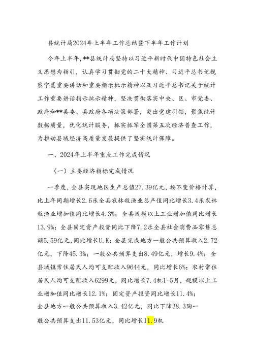 县统计局2024年上半年工作总结暨下半年工作计划(1).docx