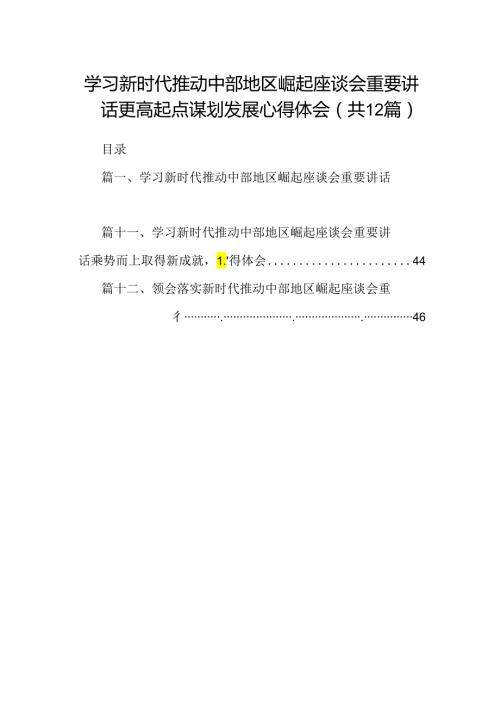 学习新时代推动中部地区崛起座谈会重要讲话更高起点谋划发展心得体会12篇（详细版）.docx