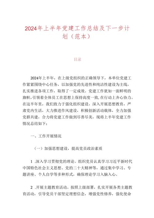 2024年上半年党建工作总结（精选）.docx