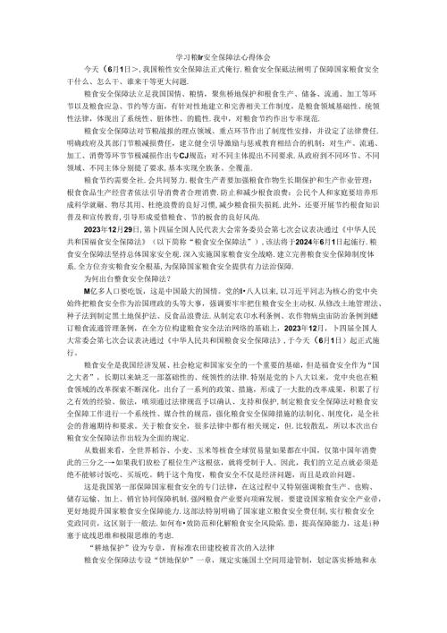 学习粮食安全保障法心得体会.docx