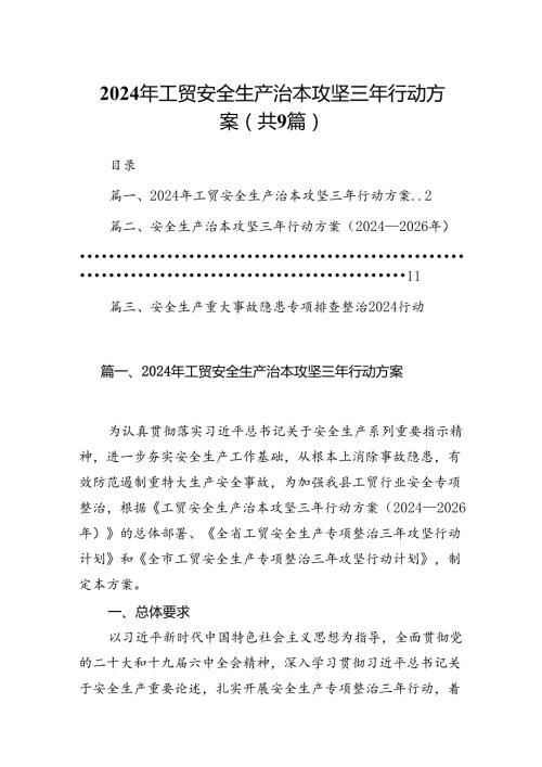 （9篇）2024年工贸安全生产治本攻坚三年行动方案范文.docx