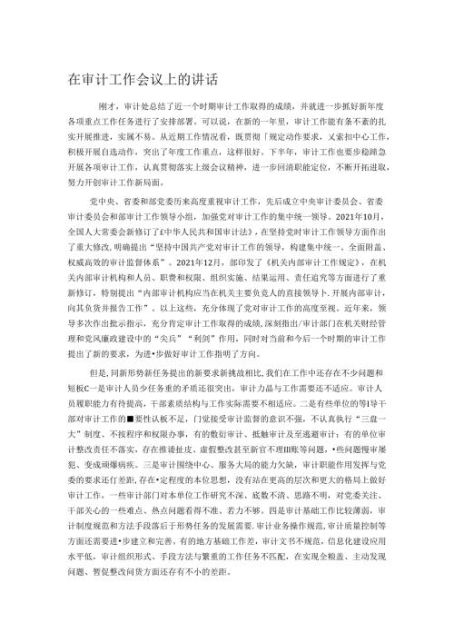 在审计工作会议上的讲话.docx