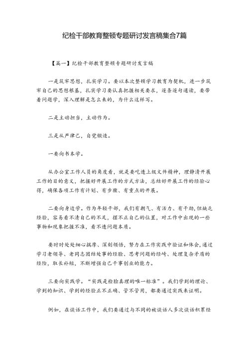 纪检干部教育整顿专题研讨发言稿集合7篇.docx