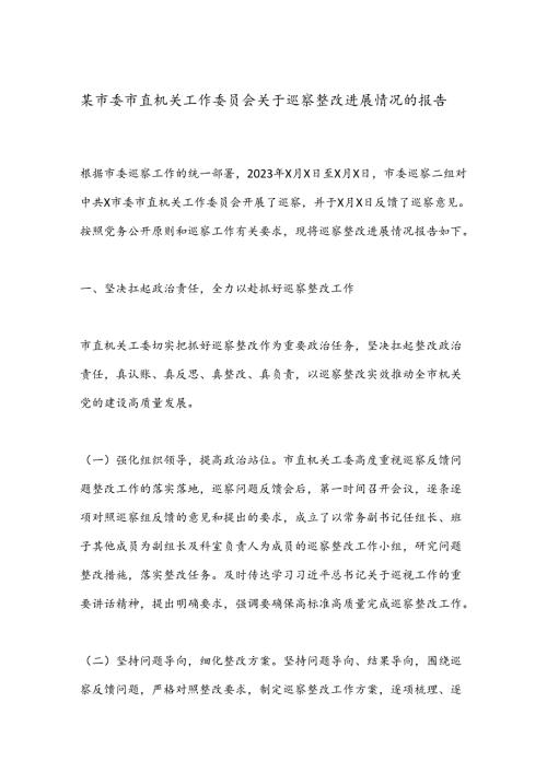 某市委市直机关工作委员会关于巡察整改进展情况的报告.docx