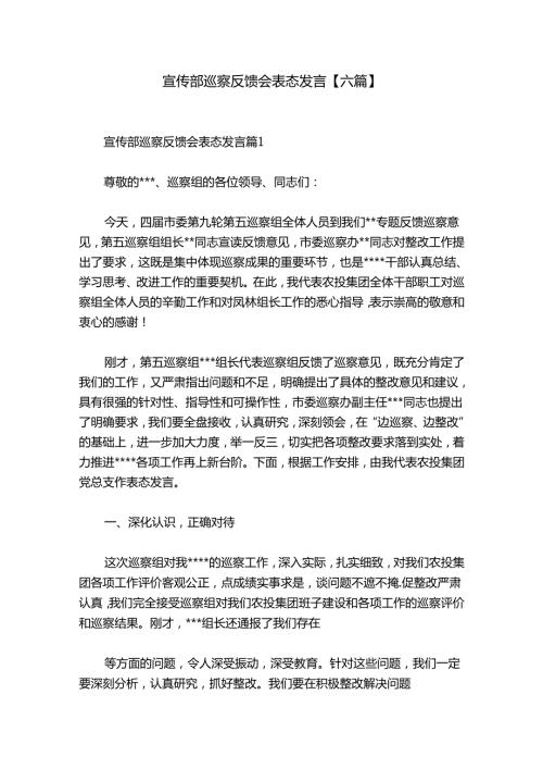 宣传部巡察反馈会表态发言【六篇】.docx
