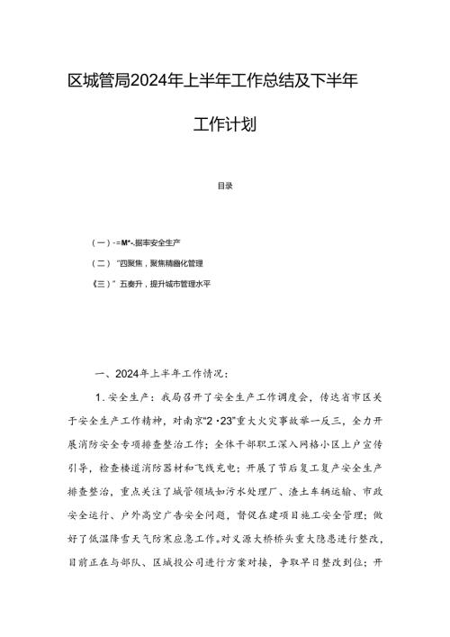 区城管局2024年上半年工作总结及下半年工作计划.docx