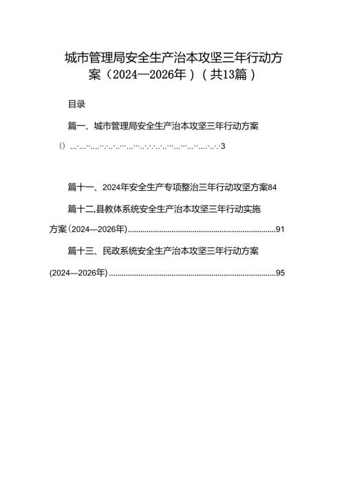 城市管理局安全生产治本攻坚三年行动方案（20242026年）（共13篇）.docx