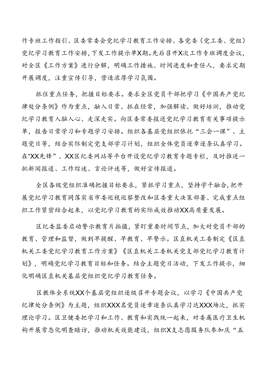 共八篇关于深入开展学习2024年党纪学习教育工作开展情况的报告、自查报告.docx_第2页