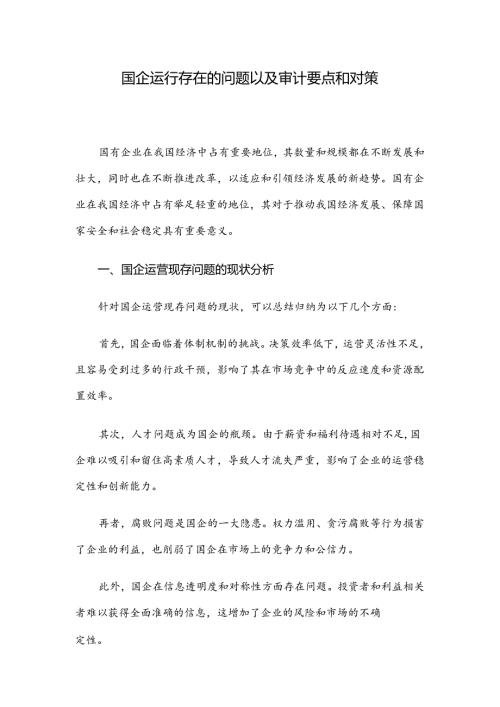 国企运行存在的问题以及审计要点和对策.docx