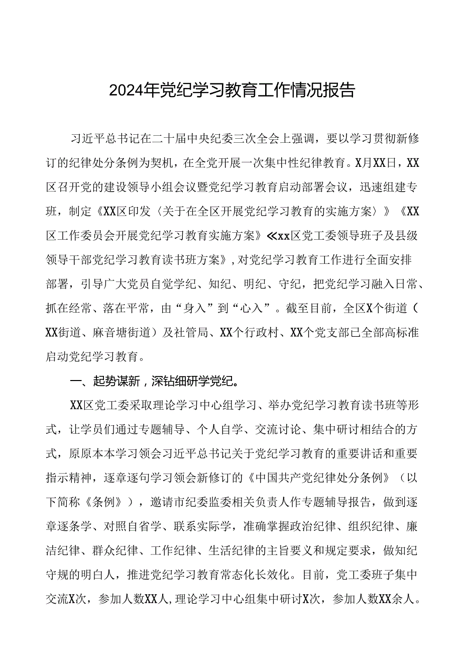 关于开展2024年党纪学习教育的情况汇报21篇.docx_第1页
