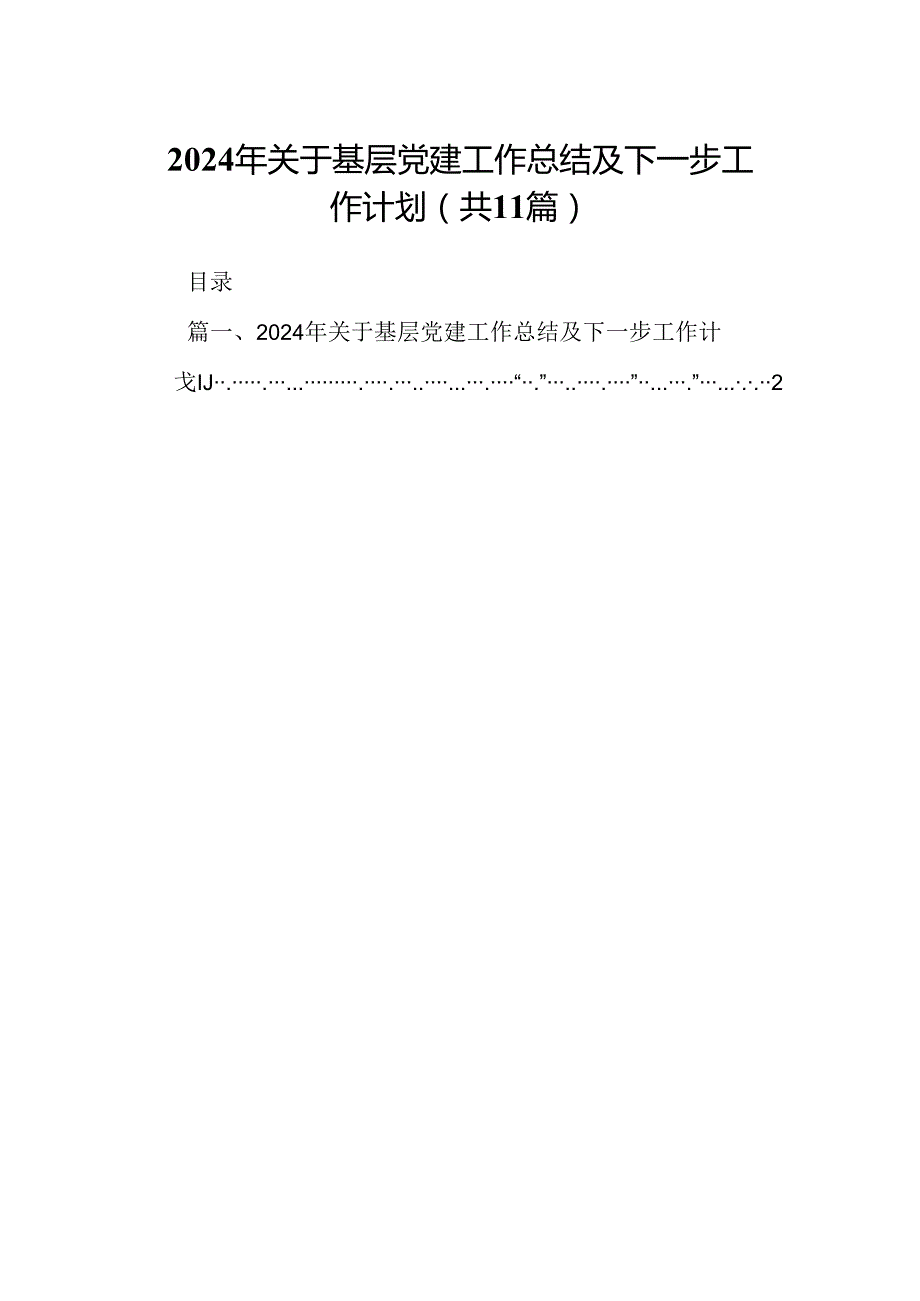 （11篇）2024年关于基层党建工作总结及下一步工作计划（详细版）.docx_第1页