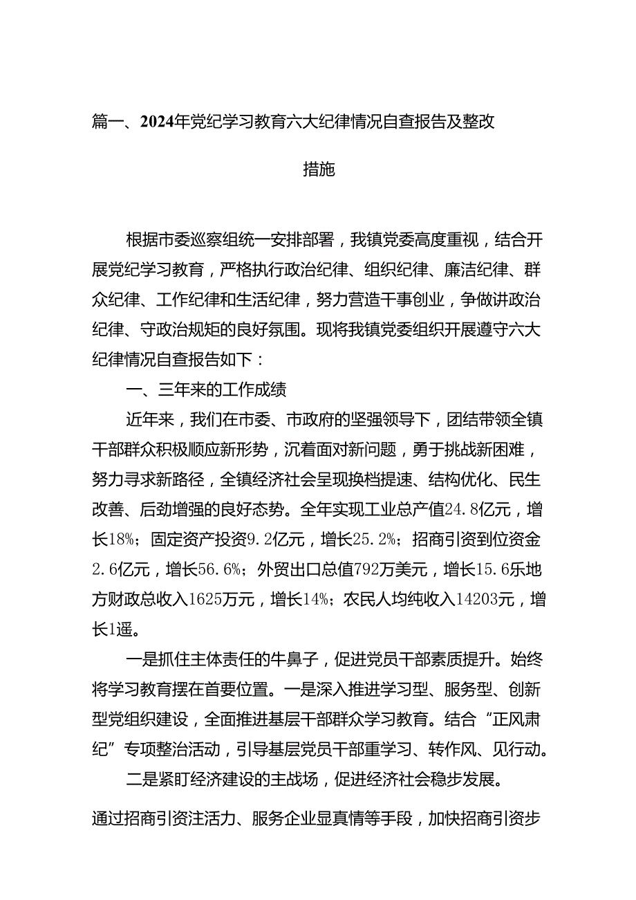 （15篇）2024年党纪学习教育六大纪律情况自查报告及整改措施合集.docx_第2页
