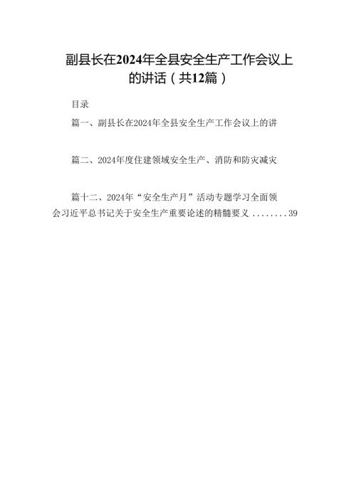 副县长在2024年全县安全生产工作会议上的讲话（共12篇）.docx