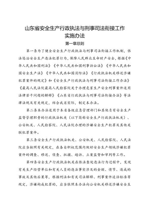 现行《山东省安全生产行政执法与刑事司法衔接工作实施办法》全文.docx