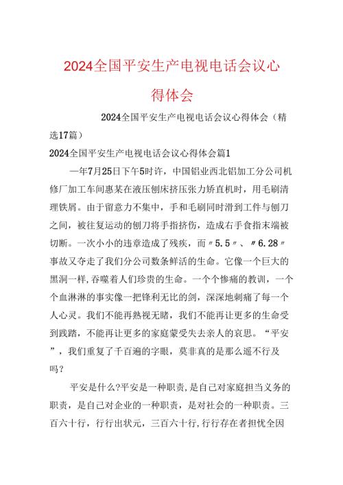 2024全国安全生产电视电话会议心得体会.docx