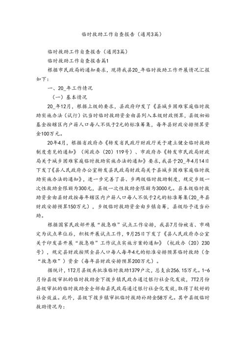 临时救助工作自查报告（通用3篇）.docx