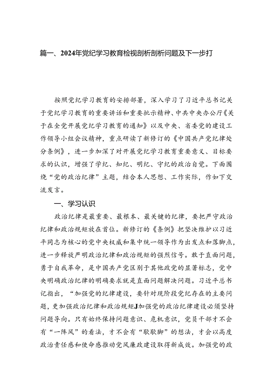 2024年党纪学习教育检视剖析剖析问题及下一步打算十篇（精选）.docx_第2页