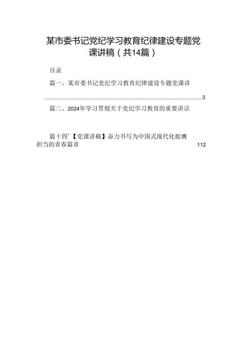 某市委书记党纪学习教育纪律建设专题党课讲稿（共14篇）.docx