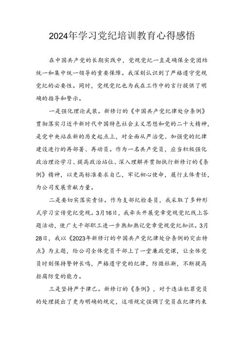 2024年央企纪委书记学习党纪教育个人心得感悟 （汇编8份）.docx