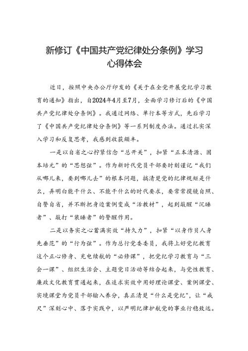 银行党员干部关于2024年新修订版中国共产党纪律处分条例的学习心得体会八篇.docx