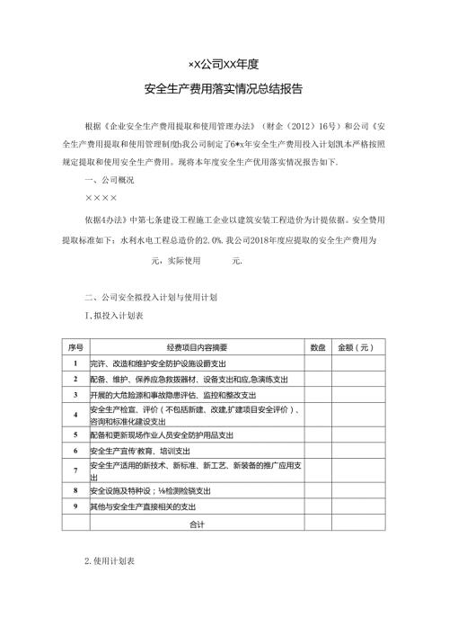 安全生产费用总结报告.docx