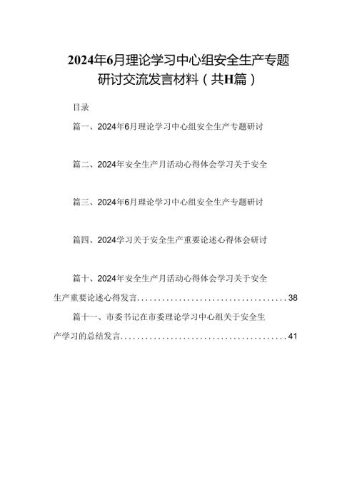 （11篇）2024年6月理论学习中心组安全生产专题研讨交流发言材料范文.docx