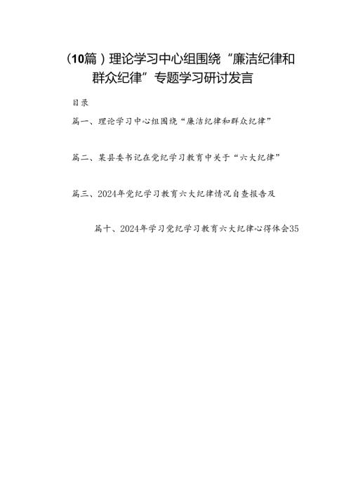 （10篇）理论学习中心组围绕“廉洁纪律和群众纪律”专题学习研讨发言.docx