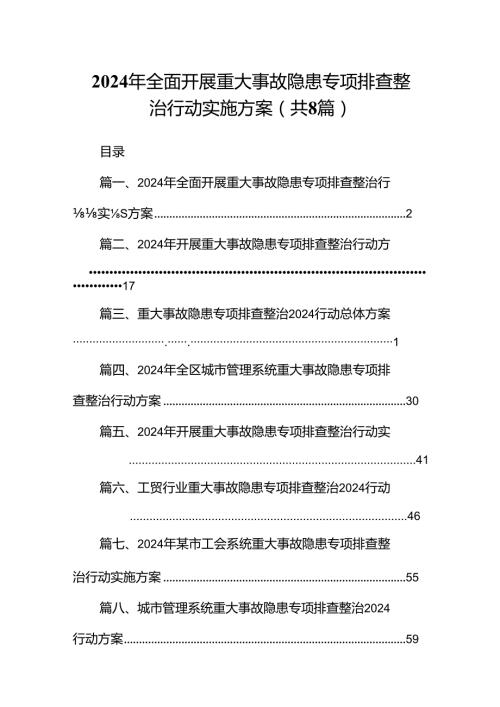 2024年全面开展重大事故隐患专项排查整治行动实施方案8篇（详细版）.docx