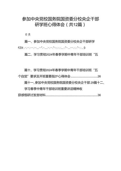 参加中央党校国务院国资委分校央企干部研学班心得体会12篇（详细版）.docx