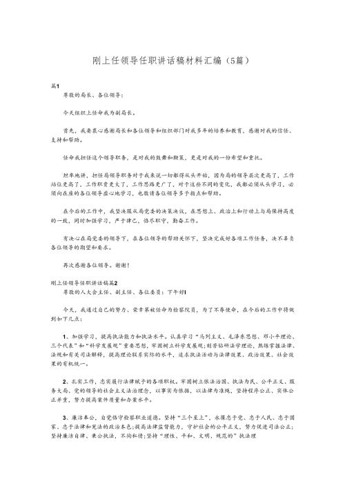 （5篇）刚上任领导任职讲话稿材料汇编.docx