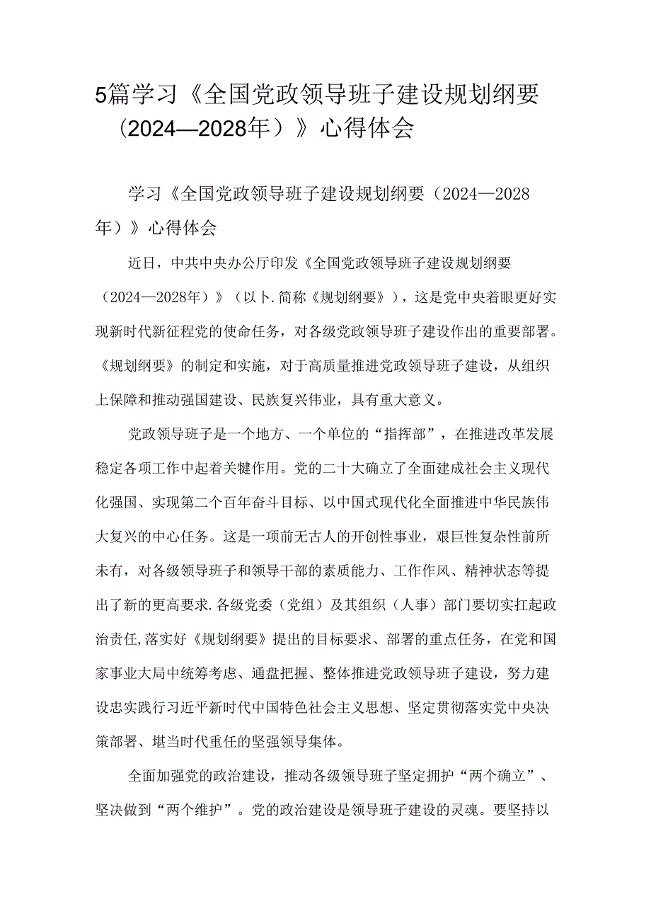 5篇学习《全国党政领导班子建设规划纲要（2024—2028年）》心得体会.docx_第1页