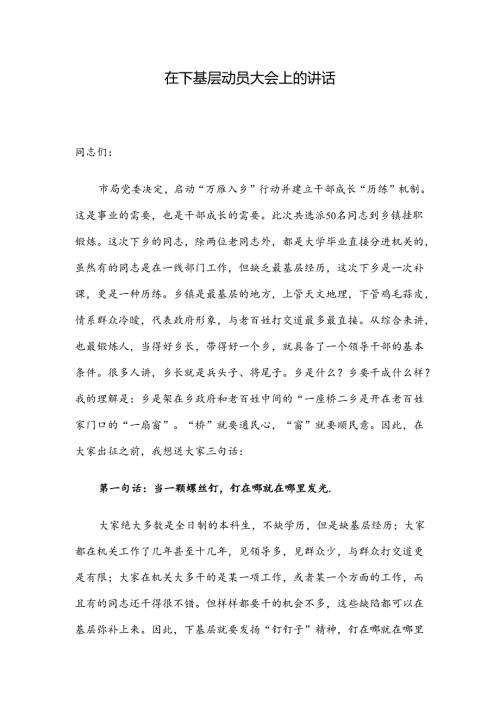 在下基层动员大会上的讲话.docx