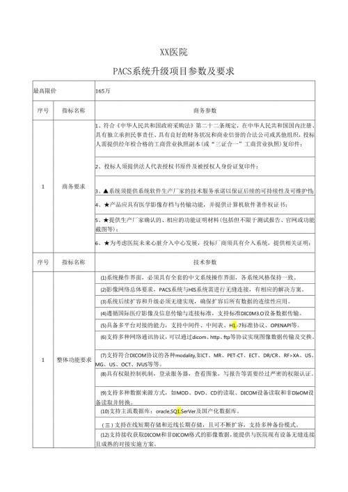XX医院PACS系统升级项目参数及要求（2024年）.docx