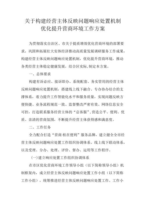关于构建经营主体反映问题响应处置机制优化提升营商环境工作方案.docx