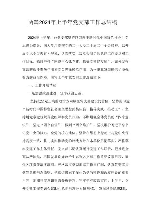 两篇2024年上半年党支部工作总结稿.docx