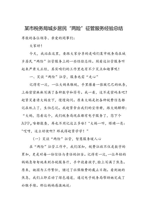 某市税务局城乡居民“两险”征管服务经验总结.docx