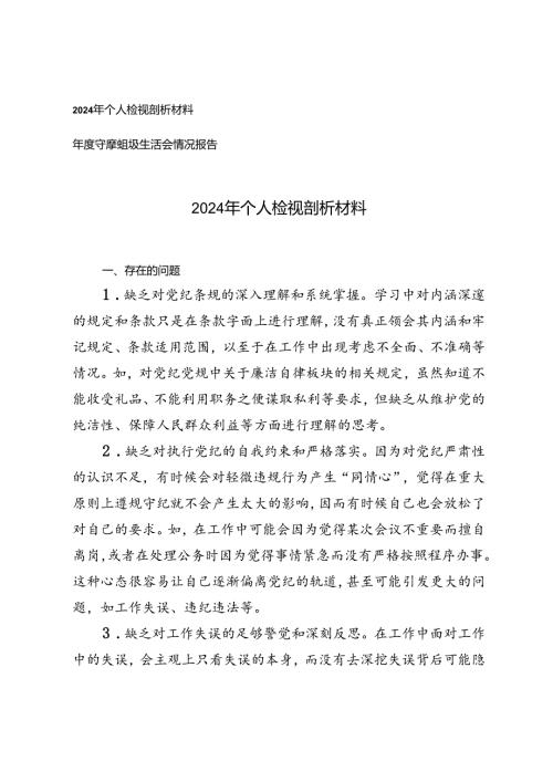 2024年个人检视剖析材料+专题组织生活会情况报告2篇.docx