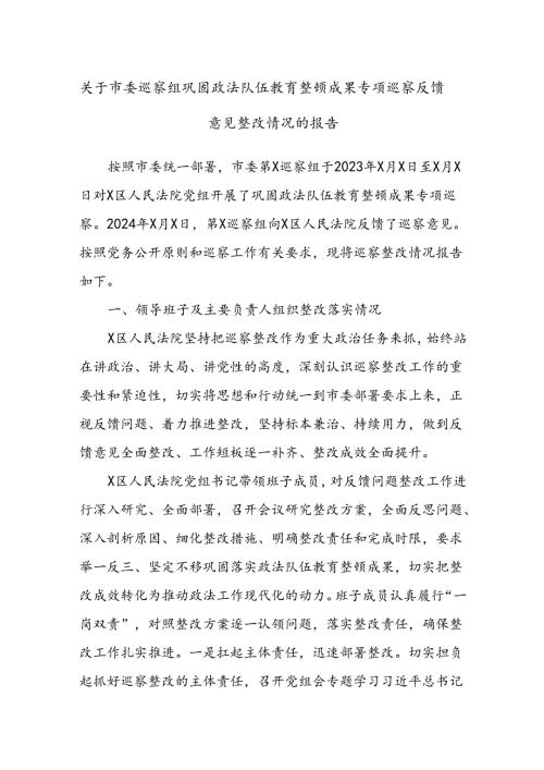 关于市委巡察组巩固政法队伍教育整顿成果专项巡察反馈意见整改情况的报告.docx