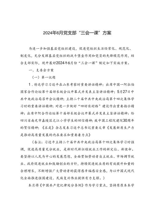 4篇 2024年6月党支部“三会一课”方案.docx