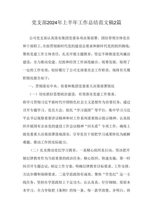 党支部2024年上半年工作总结范文稿2篇.docx