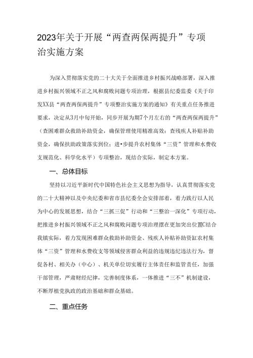 2023年关于开展“两查两保两提升”专项整治实施方案.docx