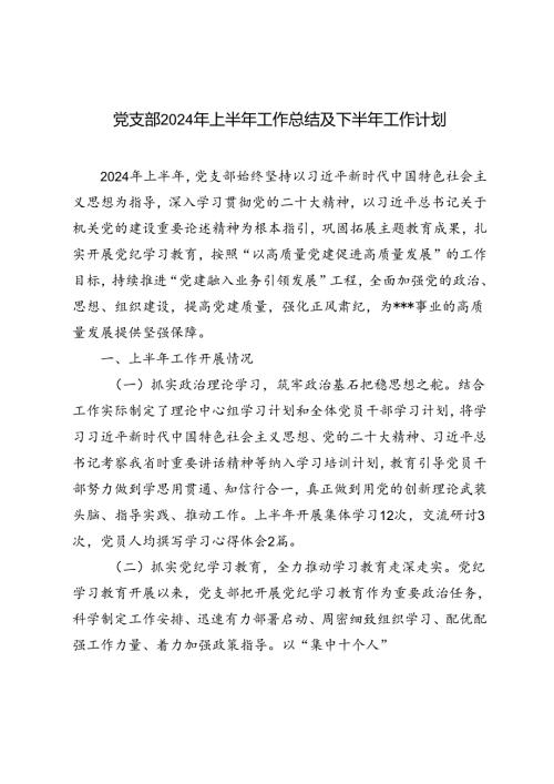 3篇 党支部2024年上半年工作总结及下半年工作计划.docx